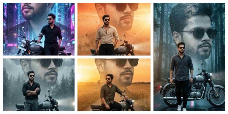 Cinematic Double Exposure Royal Enfield Portrait AI Prompt | AI Image Generator