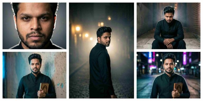 Cinematic Night Flash Relight Portrait AI Prompt | AI Image Generator for Business Marketing