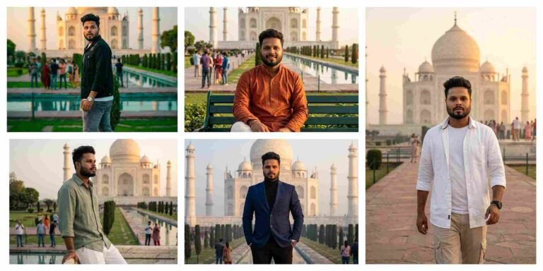 Cinematic Taj Mahal Travel Portrait AI Prompt | AI Image Generator for Business Marketing