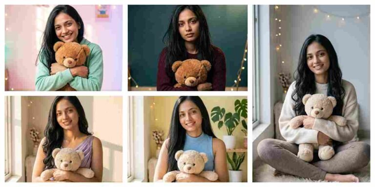 Cute Girl With Teddy Bear Ai Photo Prompt | AI Image Generator for Business Marketing