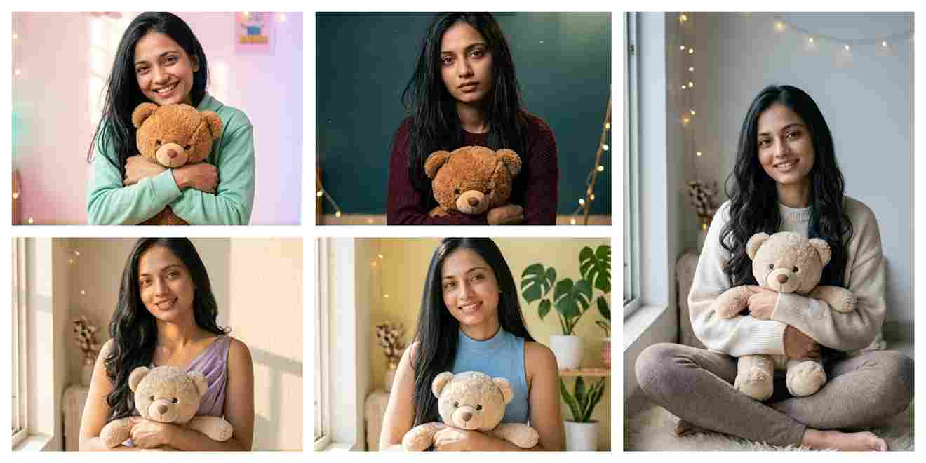 Cute Girl With Teddy Bear Ai Photo Prompt | AI Image Generator for Business Marketing