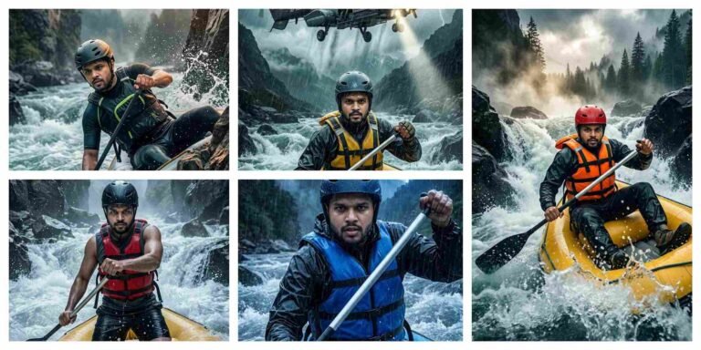 Extreme Whitewater Rafting Near Deadly Cliffs Cinematic AI Prompt