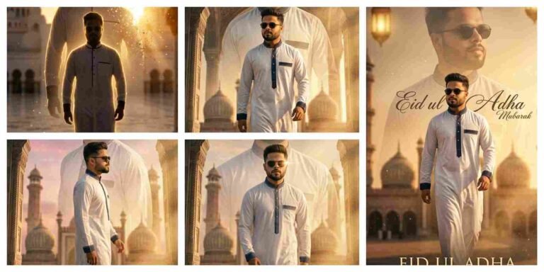 Golden Backlight Eid AI Prompt with Double Figure Silhouette Effect