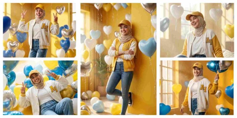 Stylish Hijabi Girl with Heart Balloons AI Prompt | AI Image GeneratorAI Image Generator for Business Marketing