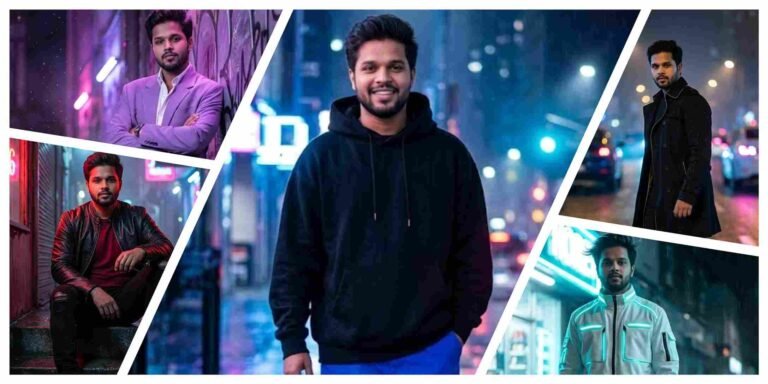 Urban Boy Night Glow Street Style AI Prompt | AI Image Generator for Business Marketing