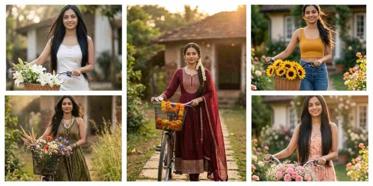 Vintage Bicycle AI Photo Editing Prompts for Girls | AI Image Generator for Business Marketing