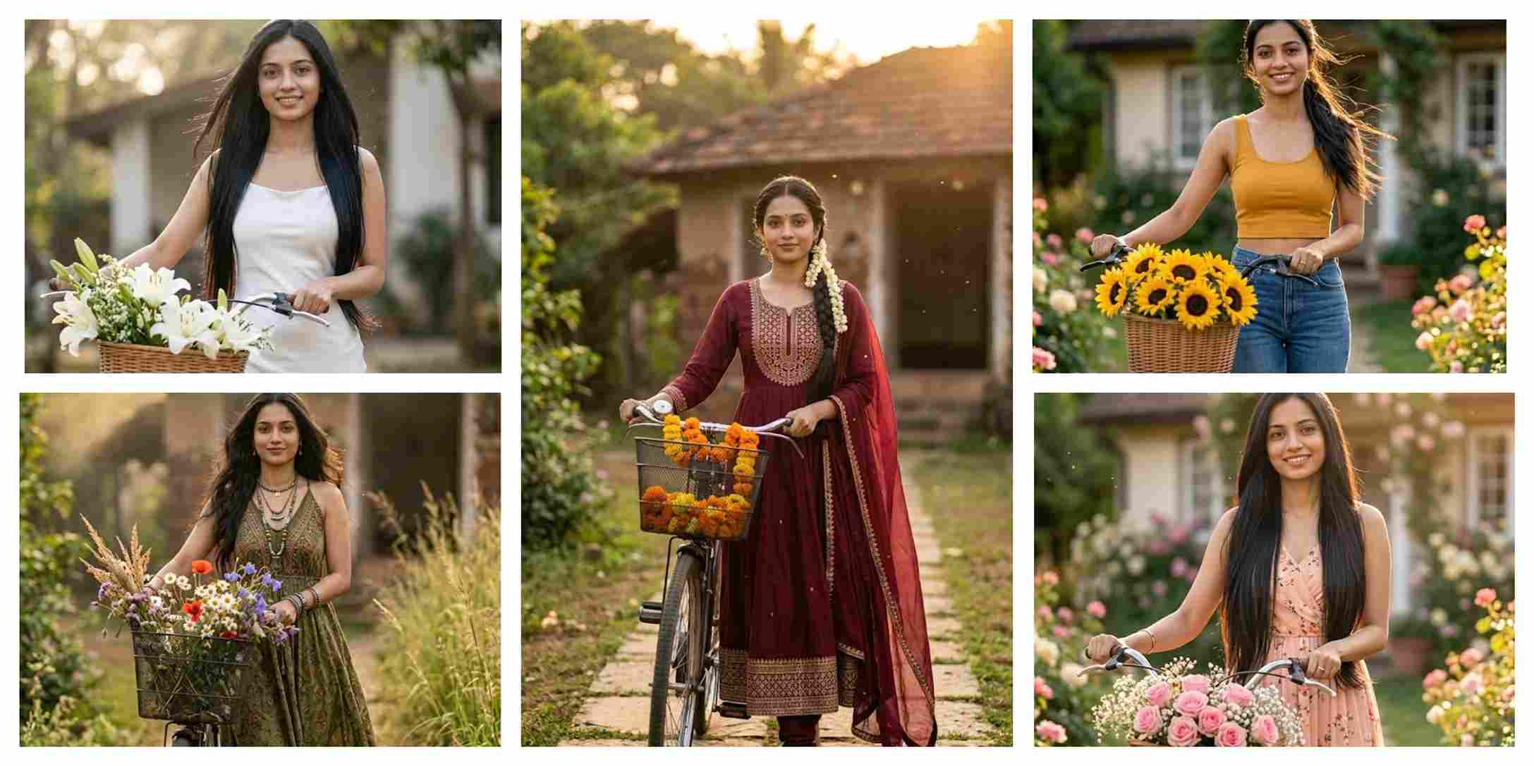 Vintage Bicycle AI Photo Editing Prompts for Girls | AI Image Generator for Business Marketing