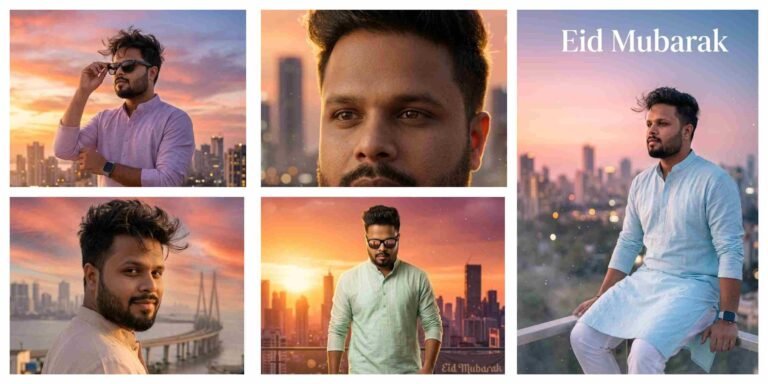 Viral Instagram Rooftop Eid Portrait AI Prompt With Golden Sunset City Lights