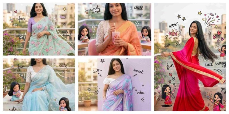 Chibi Cartoon Style Al Photo Editing Prompts for Girls Saree