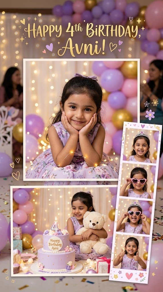 Cute 4th Birthday Multi-Photo Collage – Gemini Prompt
