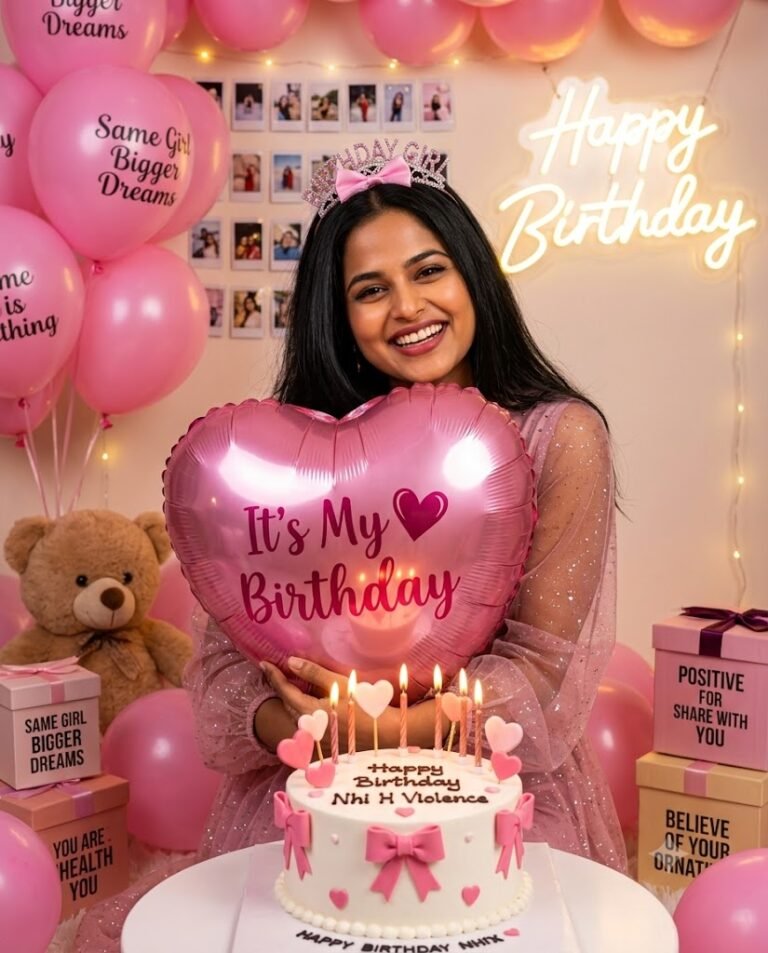 Dreamy Pink Birthday Girl Portrait – Gemini Prompt