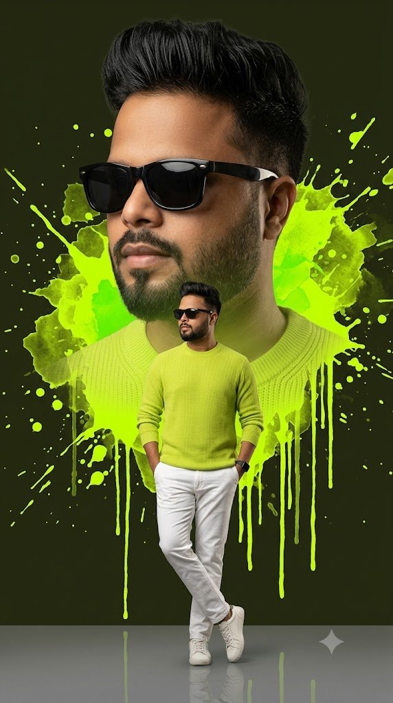 Lime-Green Double-Exposure Luxury Fashion Portrait – Gemini Prompt