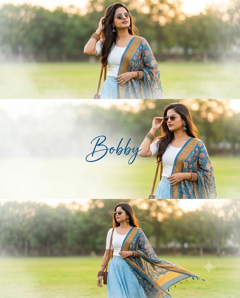 Ultra-Realistic 3-Frame “Bobby” Fashion Collage – Gemini Prompt