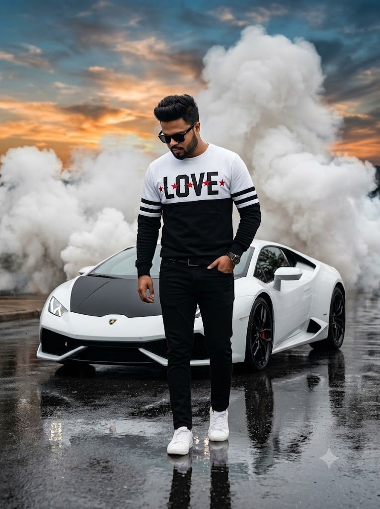 White Lamborghini Fashion Portrait with Exact Identity | Gemini Prompt