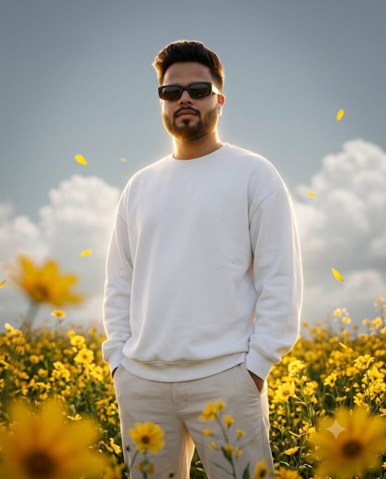 Yellow Wildflower Golden Hour Fashion Portrait | Gemini Prompt